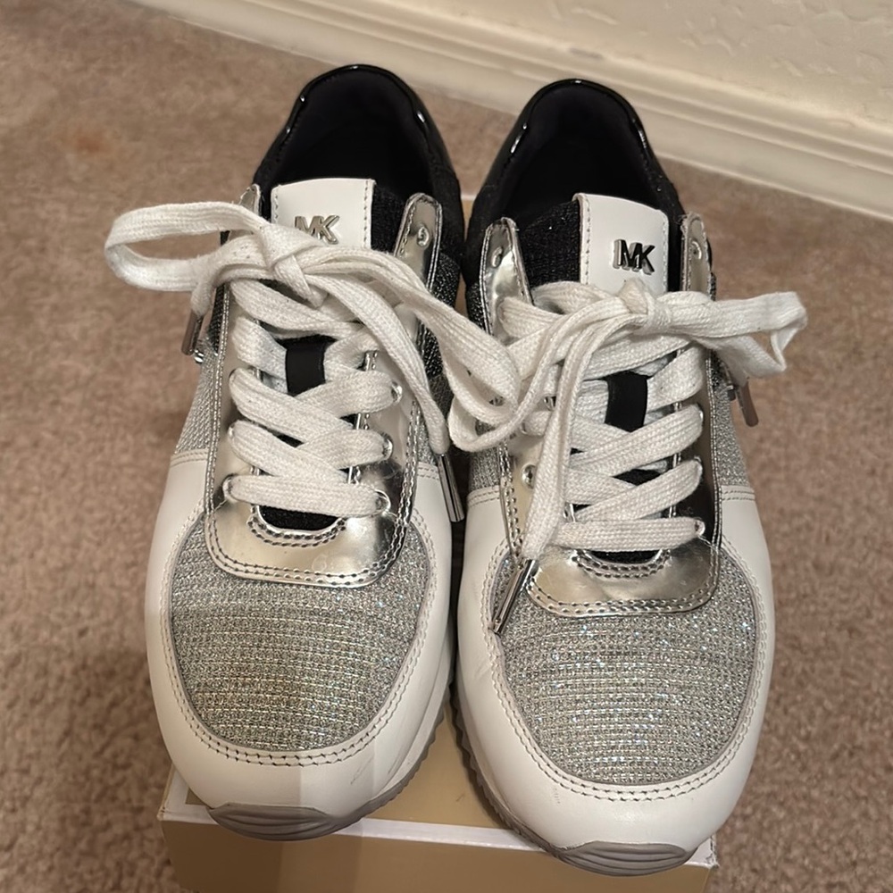 Michael Kors Glitter Silver and White Sneakers